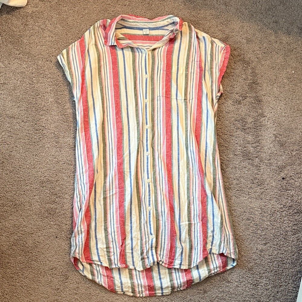 Old Navy Striped Multi Colored Button-Up Women's Dress - Size Large